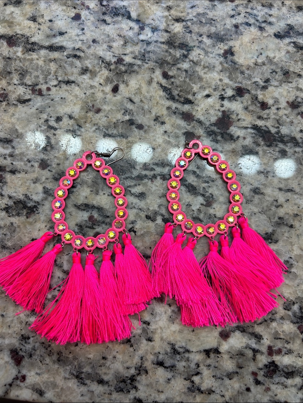 Hot Pink Tassel Hoop Earrings by